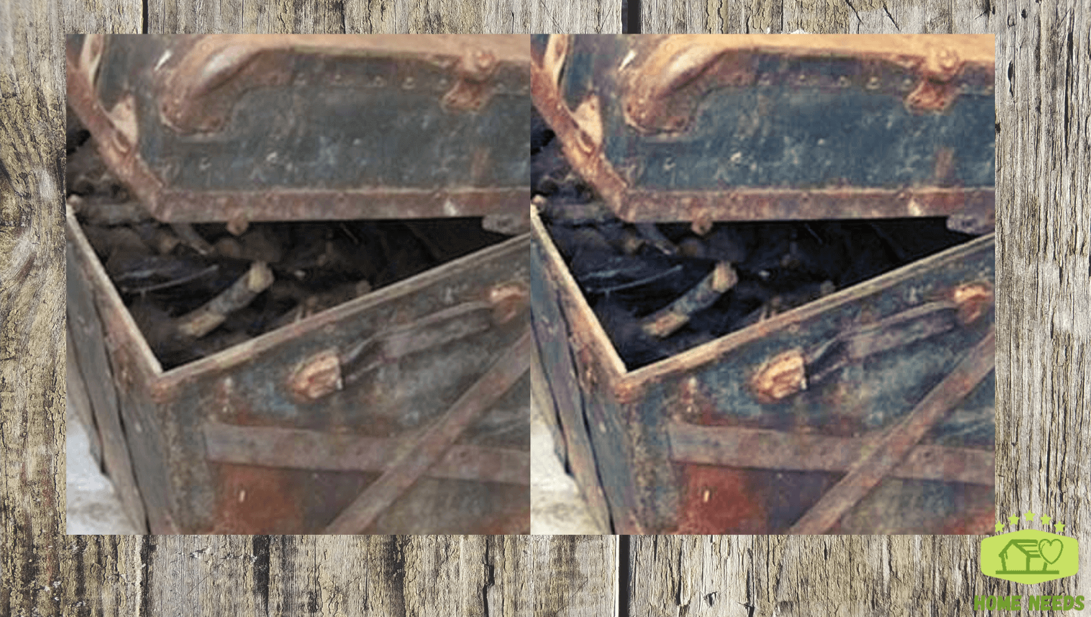 Antique Metal Suitcases Turned Firewood Storage