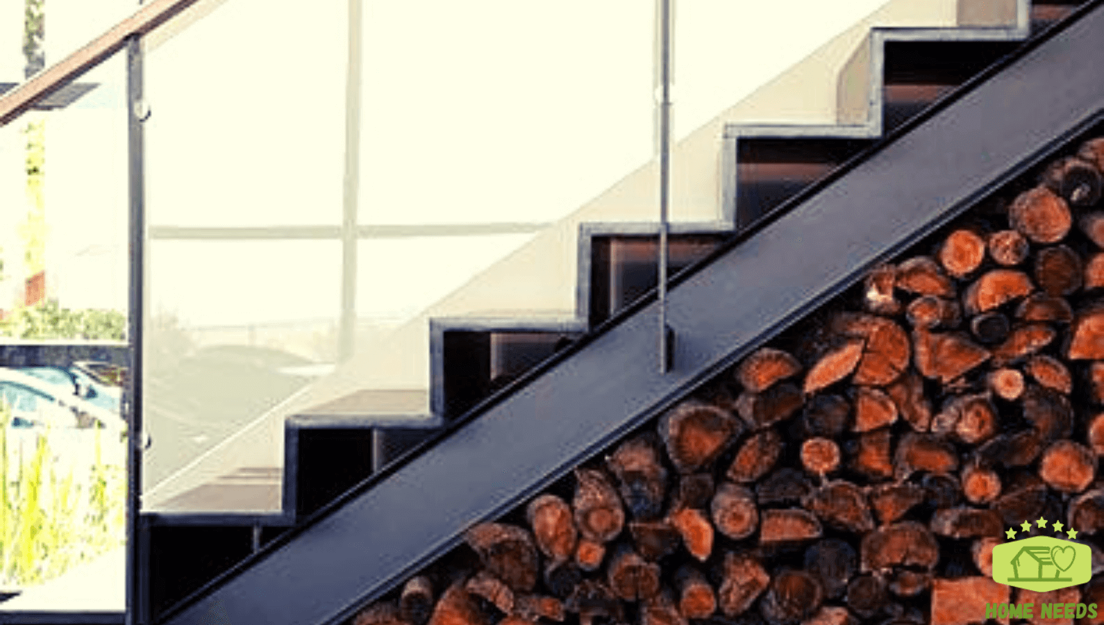 Firewood Storage Beneath Wooden Stairs
