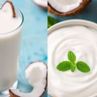 Coconut milk and heavy cream in contrasting presentation.
