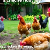 Healthy chickens in a thriving backyard environment.
