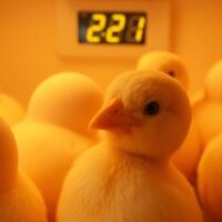 Close-up of chicken eggs in a warm incubator.