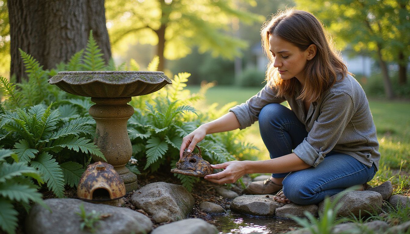 A woman tends to her backyard garden, creating a thriving ecosystem.